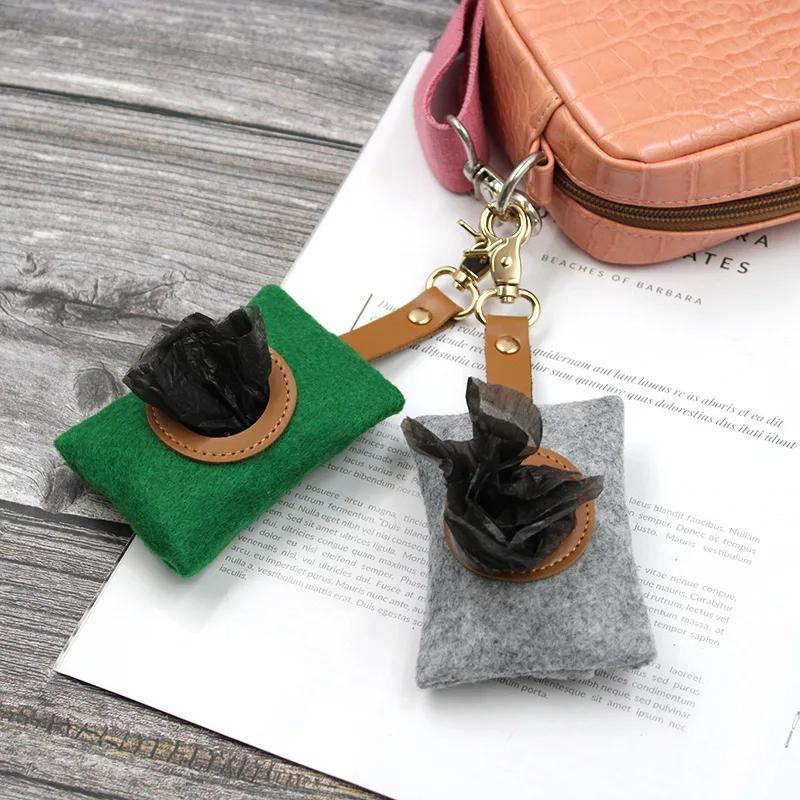 Portable Pet Dog Poop Bag Dispenser Felt Waste Garbage Bag Holder Outdoor Puppy Pick-Up Bags Carrier
