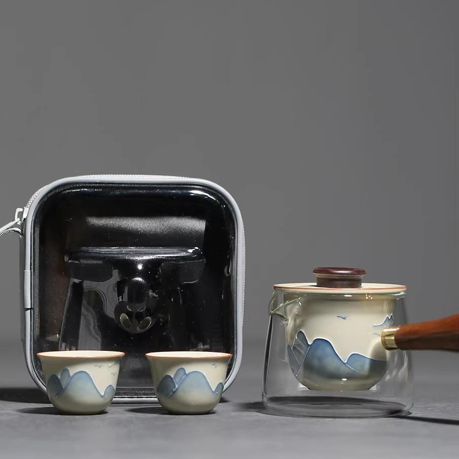 Hand Painted Landscape Ceramic Teapot Chinese Tea Ceremony Pot with Side Handle Gift for Tea Lovers