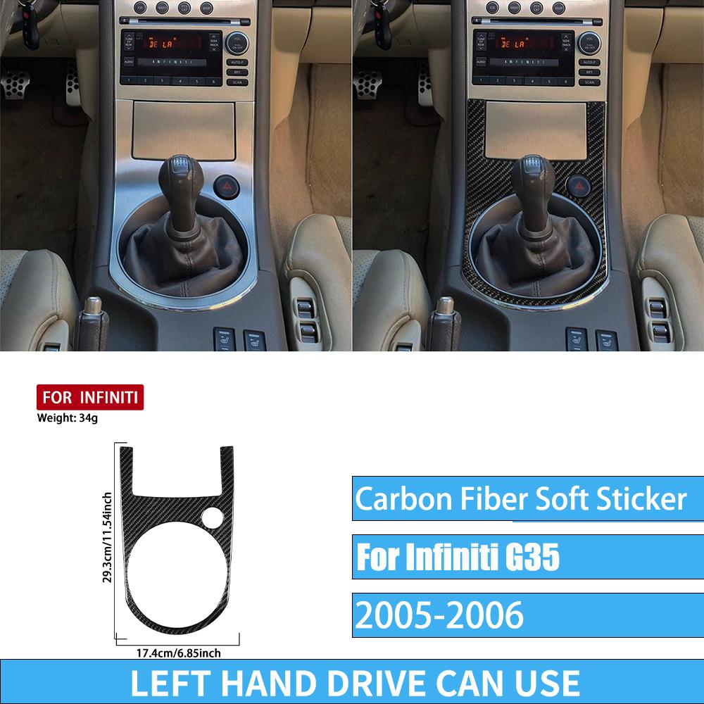 Real Carbon Fiber Car Accessories Dashboard Gear Shift Decorative Trim Cover Soft Sticker For Infiniti G35 V35 CV35 2005-2006