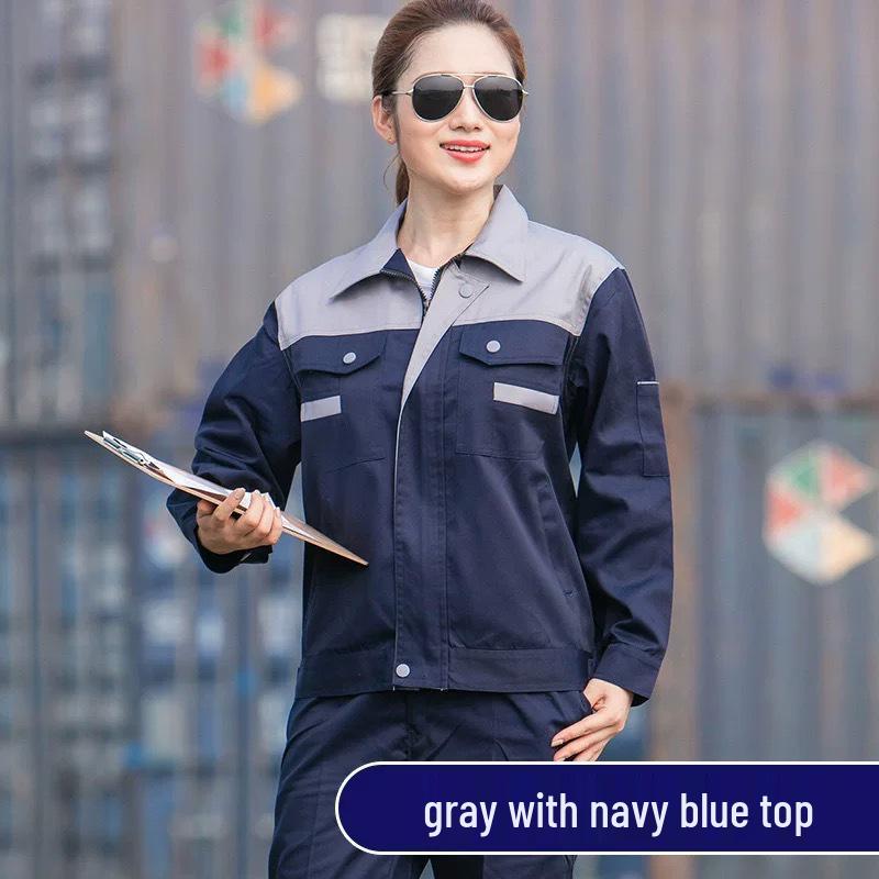 Frühling & Herbst Langarm Colorblock Arbeitskleidungsset: Unisex Flecken- & Verschleißfeste Uniform für Autoreparatur