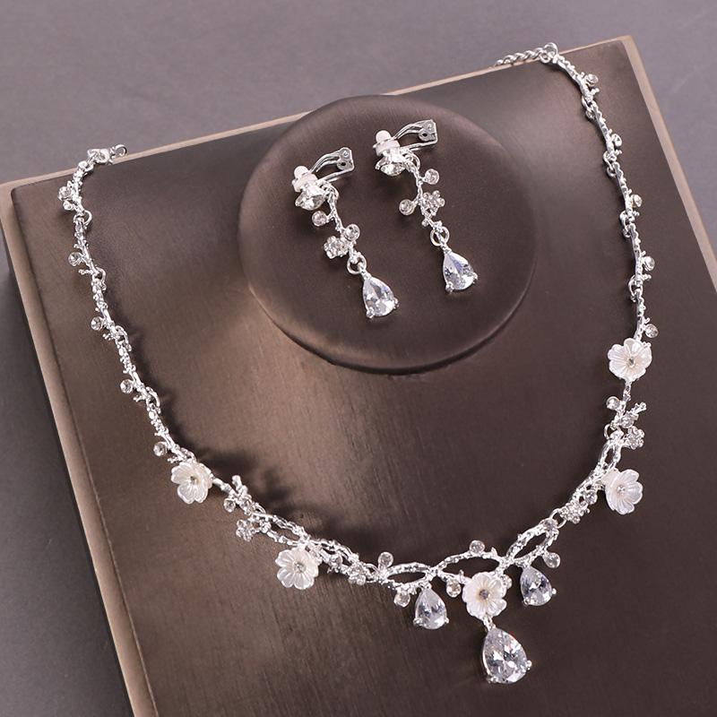 Fashion Flower Rhinestone Zircon Wedding Necklace Earring Set for Bridal Jewelry Women Wedding Dresses Accessories Party Gift