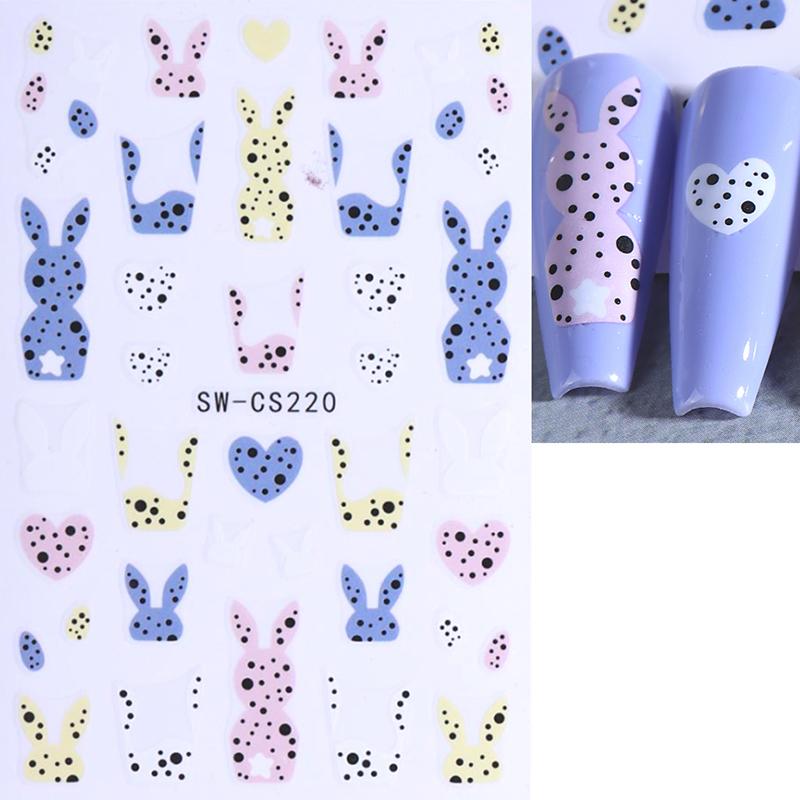 

Easter Bunny Nail Art Stickers 3D Cute Cartoon Rabbit Egg Flower Nail Decals Sliders For Women Diy Kawaii Manicure Decoration