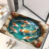 Japanese Koi Fish Pond 3D Doormat, Turquoise Gold Polyester Non-Slip Machine Washable Rug for Multi-Room Zen Holiday Decor