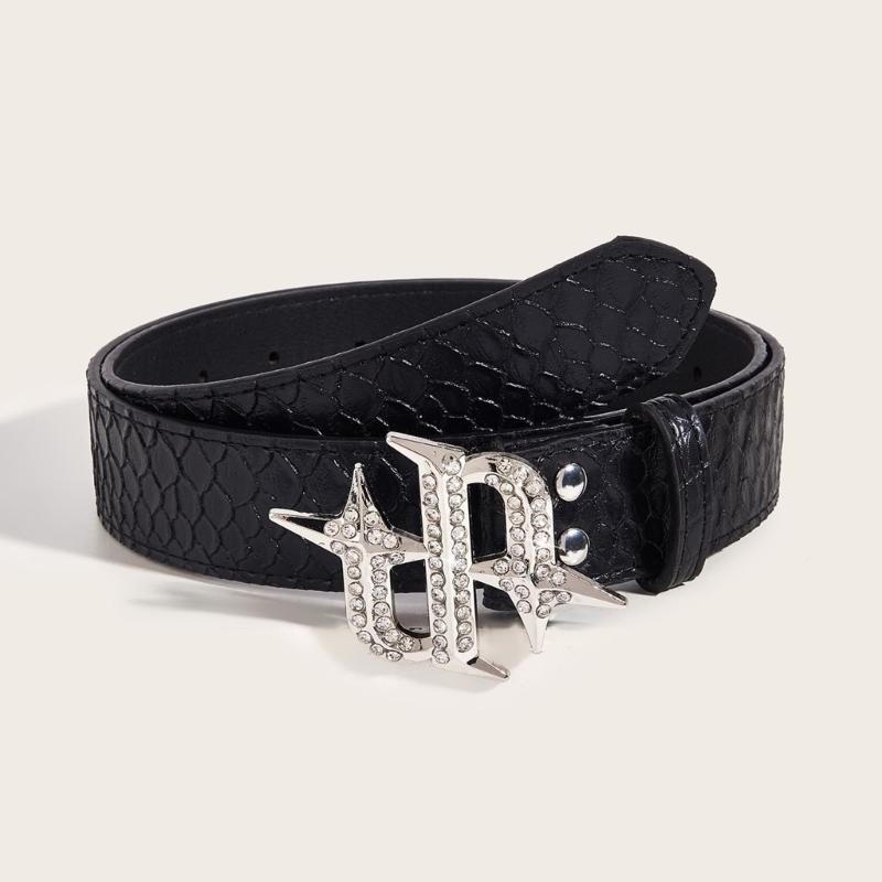 Punk PU Waist Belt for Jean Rock and Roll Hip Hop Studded Belt Waistband Glinting Buckle with Encrusted Rhinestones