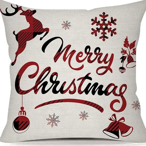 Christmas Pillowcase Linen Print Elk Snowman Home Decoration Sofa Cushion Cover