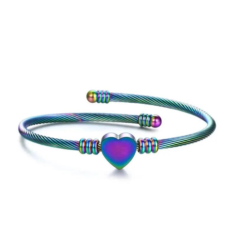 Silver/Gold/Rose Gold/Rainbow/Black Heart Initials Stainless Steel Bracelet Bracelet for Women Girl Mom Birthday