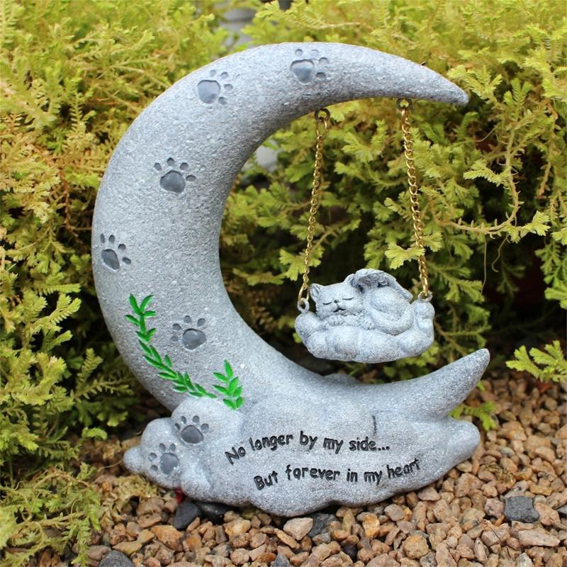 Swing On Moon Remembered Pet Memorials Stone Marker for Dogs Cats Pet Grave Headstones Tombstones Loss of Pet Gift