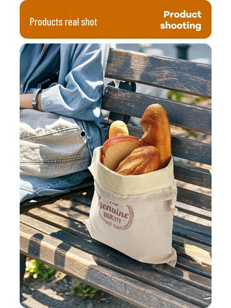 Nien Linen Beeswax Bread Bag with Detachable Inner Layer - All-Cotton, Food-Grade Drawstring Closure