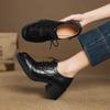 Krazing Pot Sheepskin Autumn Winter Shoes Lace Up Chunky Heels Oxford Shoes Size 43 Round Toe Deep Mouth Pumps