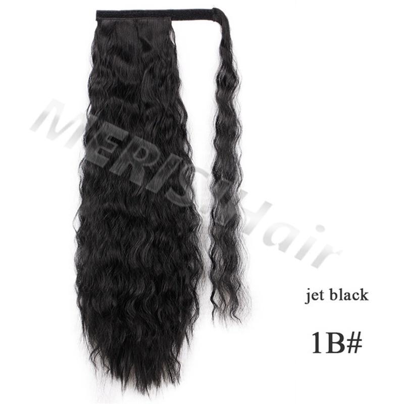 Corn Wavy Long Ponytail Synthetic Hairpiece Wrap On Clip Hair Extensions Ombre Ponytail