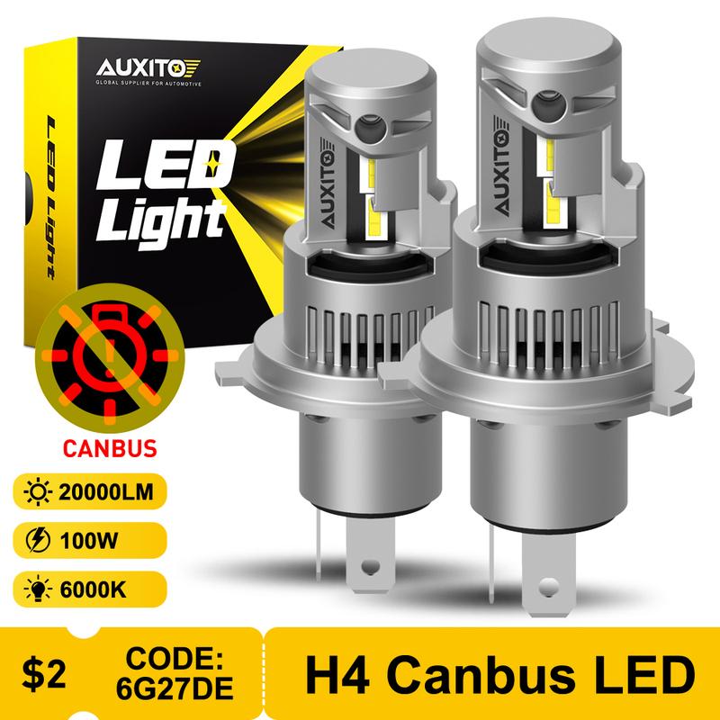 AUXITO 2x 9003 H4 LED Headlights High Low Beam Canbus Turbo H4 LED Head Lamp No Error 100W High Power 20000LM Super Bright White H4/9003/HB2 Hi/Lo