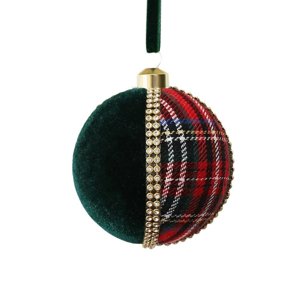 Tartan Pattern Plaid Christmas Ball Gold Trim Round Shape Foam Xmas Bauble Vibrant Colors Lightweight Holiday Hanging Decor