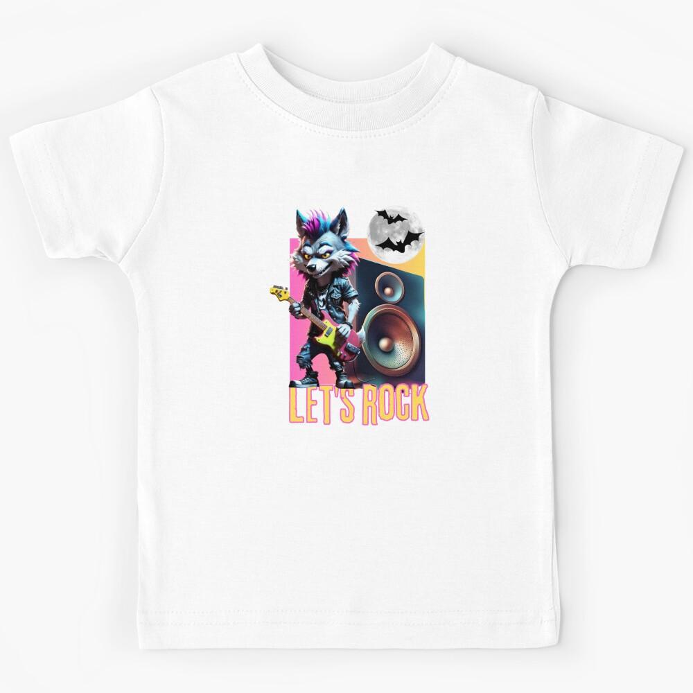 a cool wolf playing guitar Kids T-Shirt 110