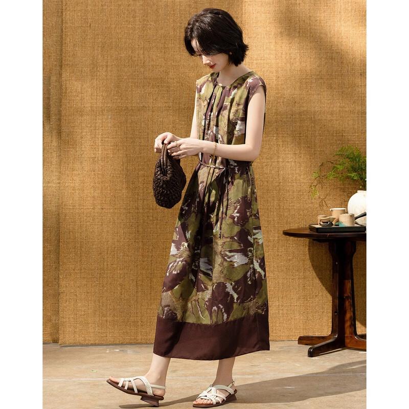Demana Women s Retro Impression Sleeveless Printed Summer Dress M