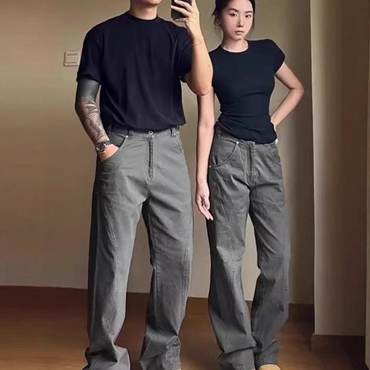 

Men s Vintage Slim Fit Dark Grey Cargo Pants - Casual Straight Leg, High Street Style L чёрный