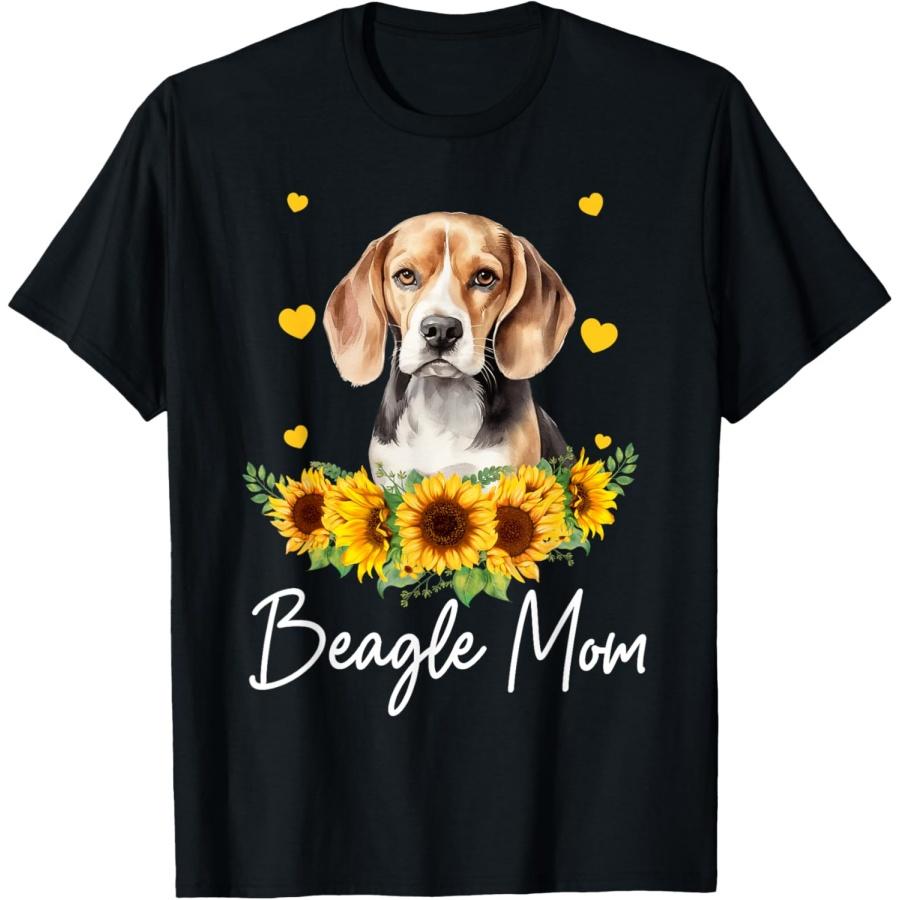 Womens Sunflower Beagle Mom Dog Lover T-Shirt S