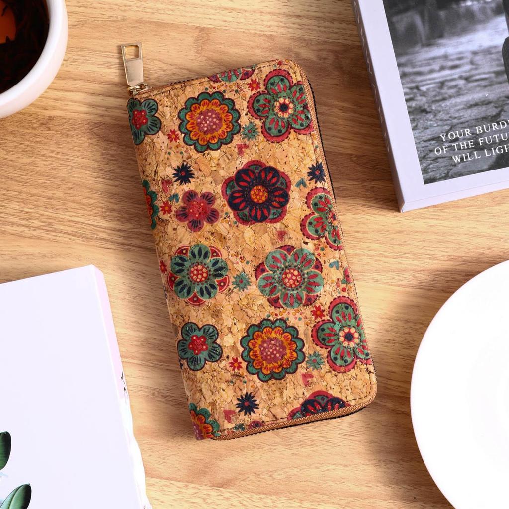 Retro Paisley och blommönster lång plånbok, Kopplingsväska Dragkedja runt bohemisk damplånbok, stor kreditkortshållare