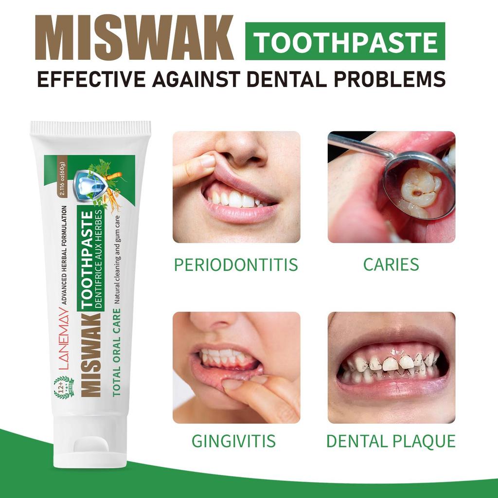 Miswak Toothpaste with Herbal Formula - Deep Cleaning Teeth and Reduce Teeth Stains By Brush, Prevent Tartar Buildup,60g