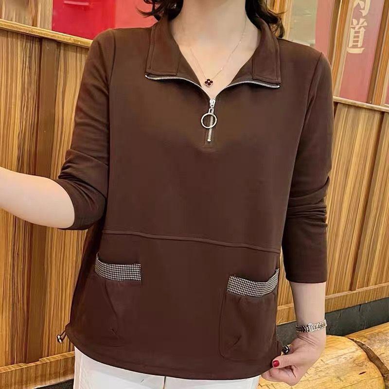 

YYFS Женская мода Повседневные Весенне-осенние Однотонные Блузки и Рубашки с Принтом, с Длинным Рукавом и Воротником ПОЛО XXXXL