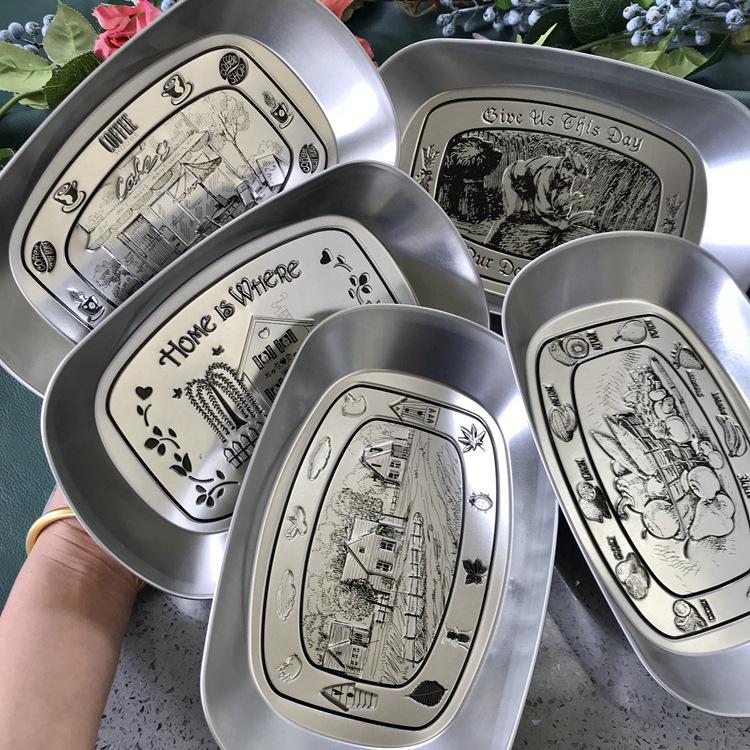 Outdoor Camping Fruit Tray European Retro Tinplate Metal Practical Snack Tray Fruit Basin Outdoor Tableware