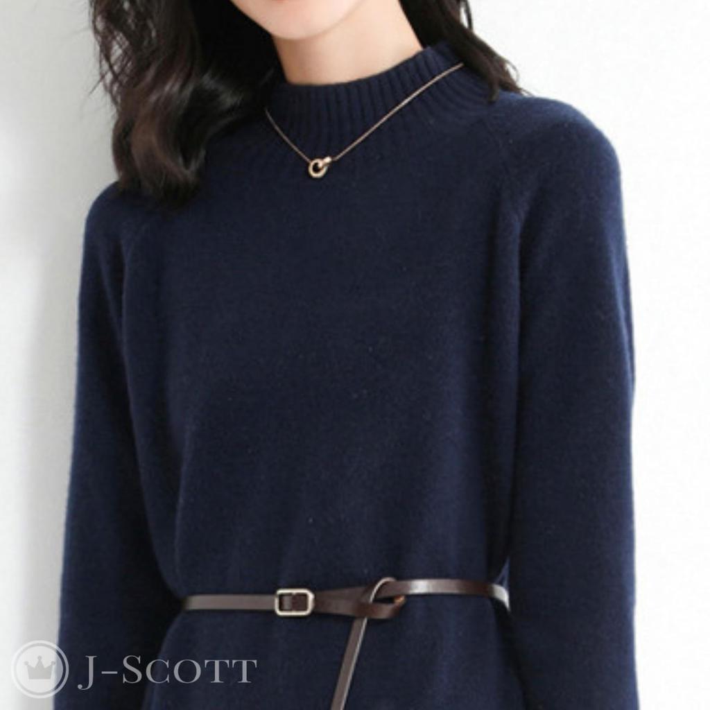 Knit Long Knee Childbirth Spring Party School for Easy To Care College Mature Pajama Top and Bottom Long with Sleeves Navy [J Scott] Dress,