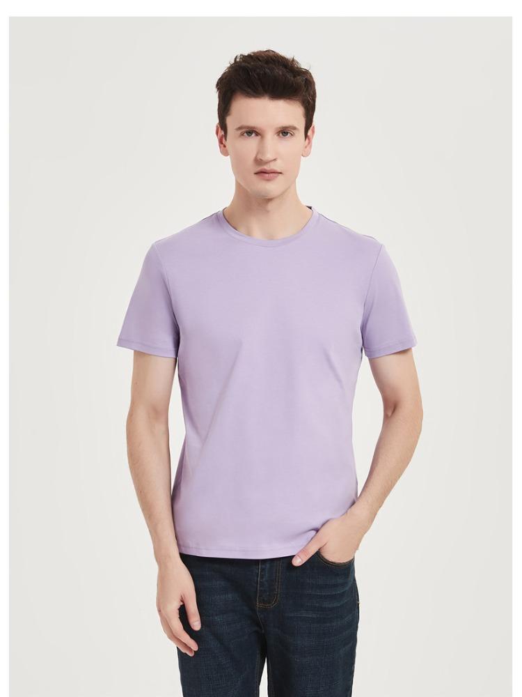 120-count Double-sided Liquid Ammonia Mercerized Cotton Short-sleeve Crew Neck Premium Pure Cotton Long-staple Cotton T-shirt for Men