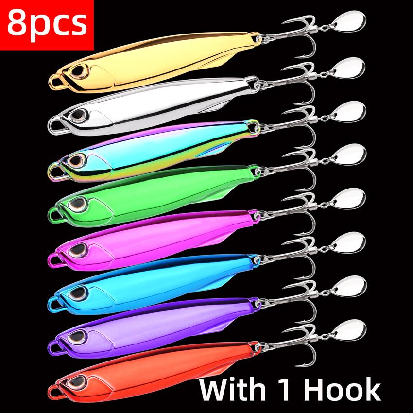 8pcs Metal Cast Jig Spoon 10g 15g 20g 30g 40g 60g 80g Lures with Hook Casting Jigging Fish Sea Bass Fishing Lure Artificial Bait