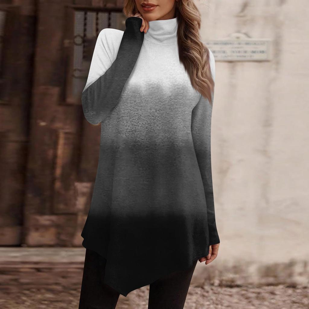 Women's Casual Everyday Tops Long Sleeve Turtleneck Fashion Print Shirt Tops T Shirt Pullover