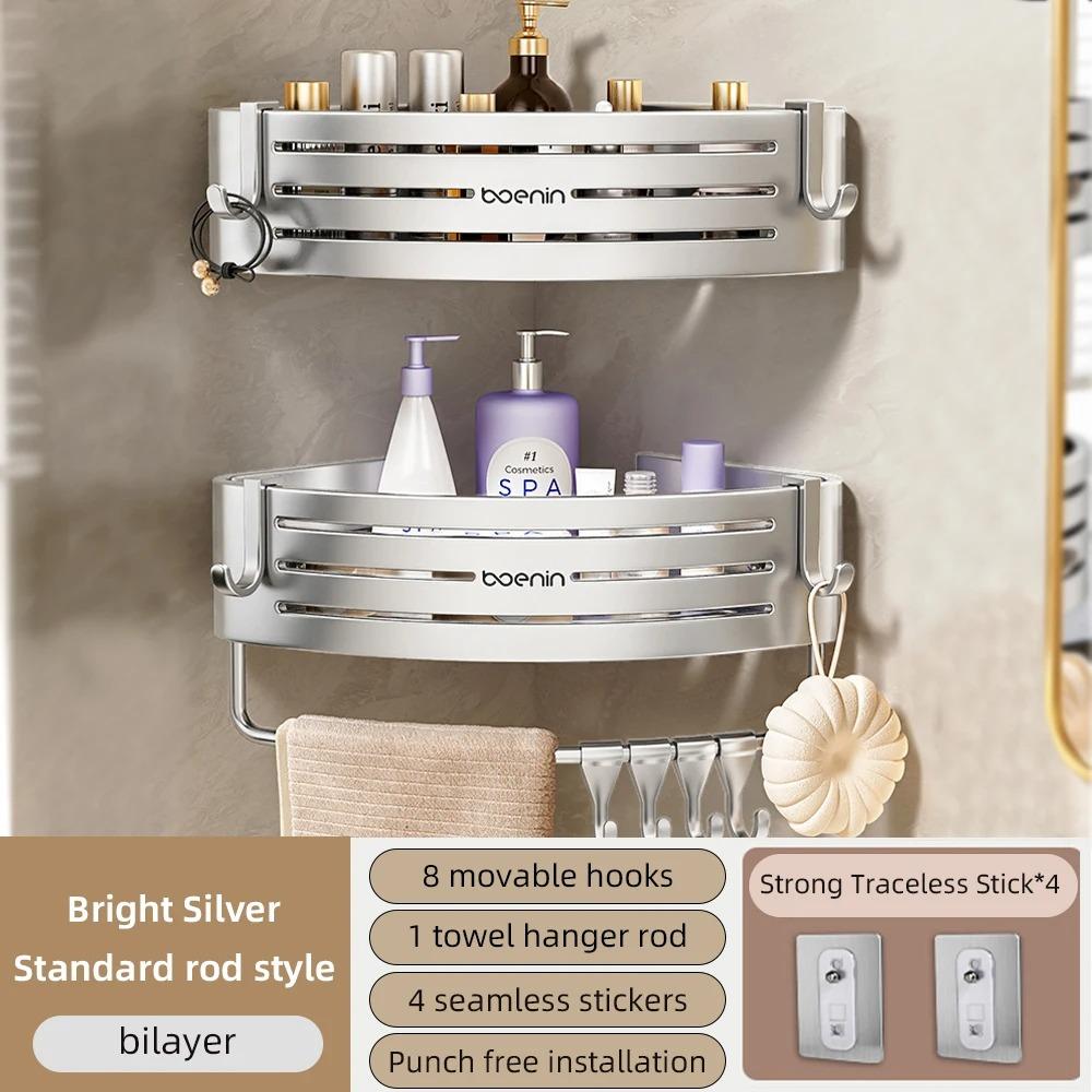 

1-2 шт. угловая полка для ванной комнаты с крючком для полотенец без сверла, алюминиевая полка для хранения душа, органайзер для ванной комнаты