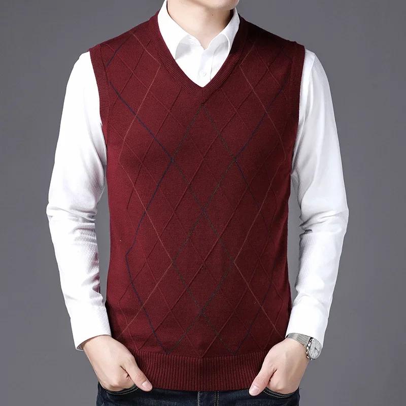 Men's Knitted Sweater Vests V-neck Middle-aged Men Sweaters Vest for Male Tops Man Knitted Vest Sweater