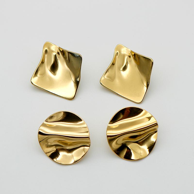 Stainless Steel Hammered Post Earrings For Women Fashion Zircon Daily Accessories Wholesales Gifts Geometric Punk Trendy MQF003