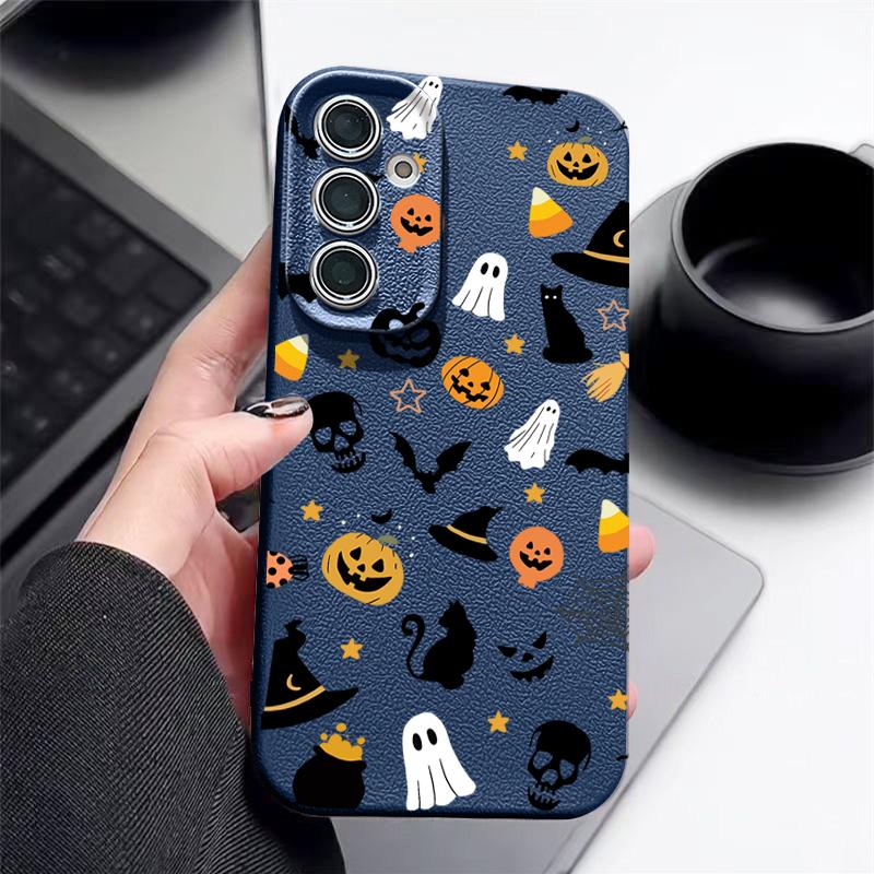 

Чехол для телефона с тыквенным призраком, с тыквенным узором, для Samsung Galaxy S25 S24 S22 Ultra S23 S24 FE A17 A56 A16 A36 A26 A55 A15 A25 A54 5G, текстура кожи, ТПУ Samsung Galaxy S20 FE синий