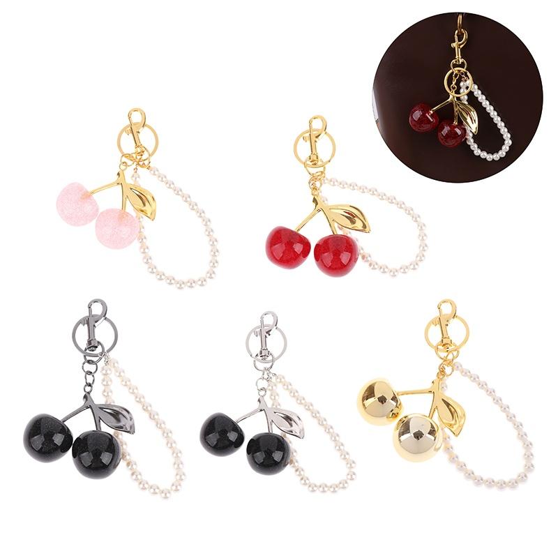 Šik klíčenka s černou/červenou třešní s třpytivým pryskyřičným přívěskem, ozdoba na dámskou kabelku, klíčenka, DIY doplňky