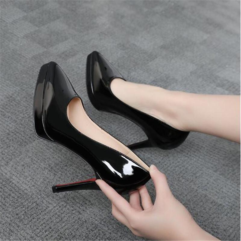 Fashion Sexy Thin Heeled Pumps for Women Platform Patent Leather Concise Super High Wedding Party Shoes 12CM 10CM Heel Height