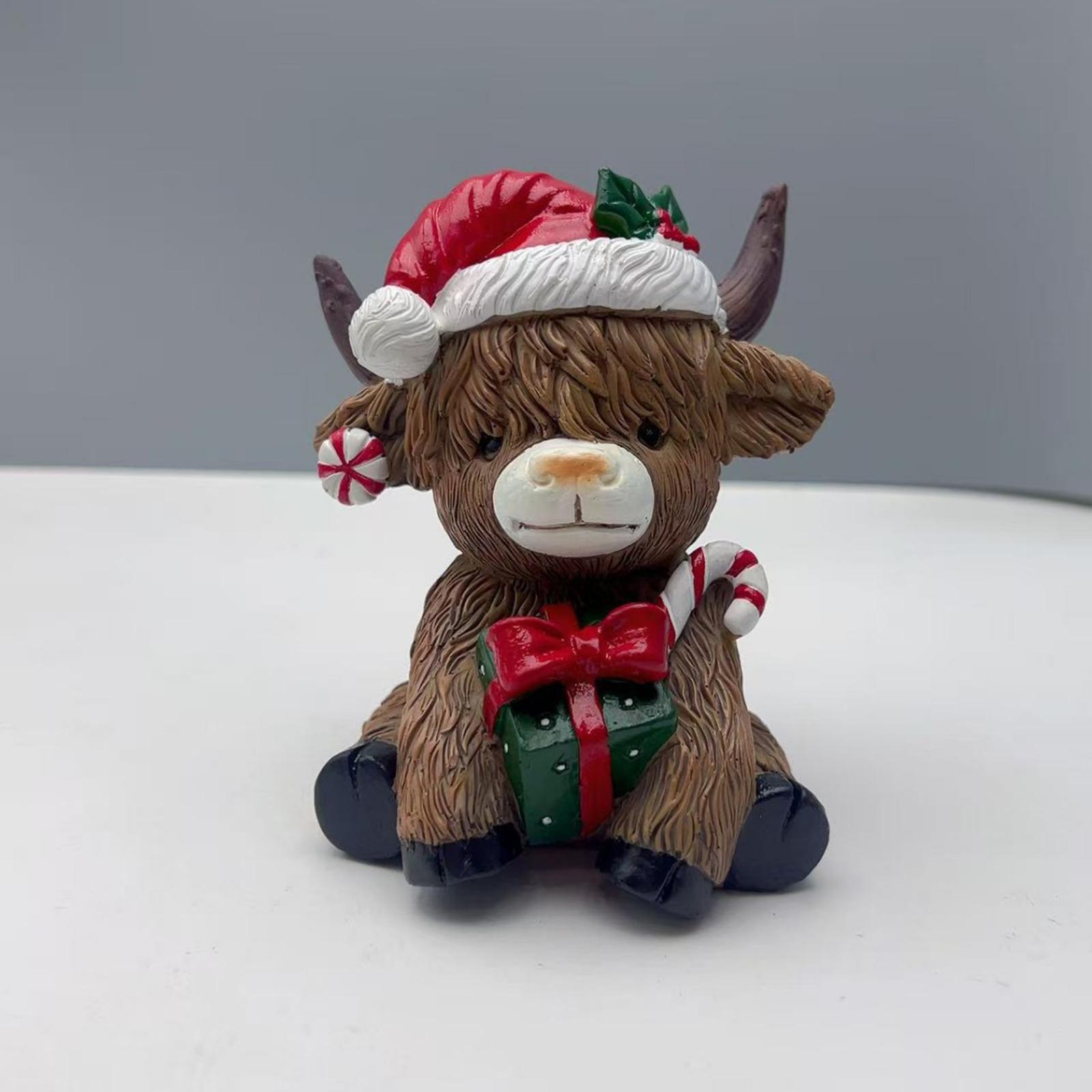 Christmas Highland Cow Statue Desktop Ornament Creative Collection Cute Animal