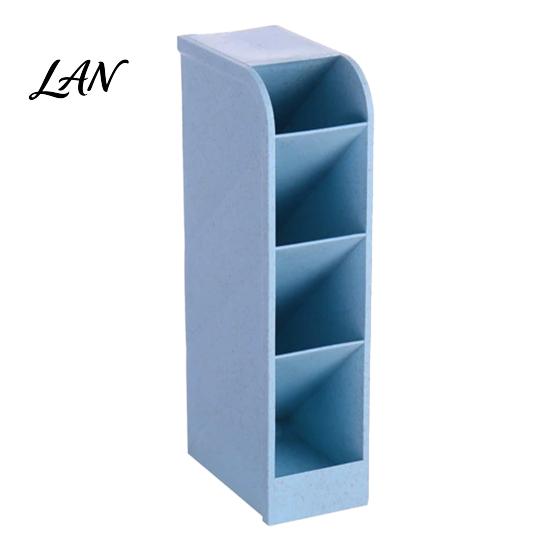 Stationery Storage Box Slanted Pen Holder with 5 Compartments, Plastic Organizer, Desk Organizer Macaron Colors Space Saving Pencil Cup for
