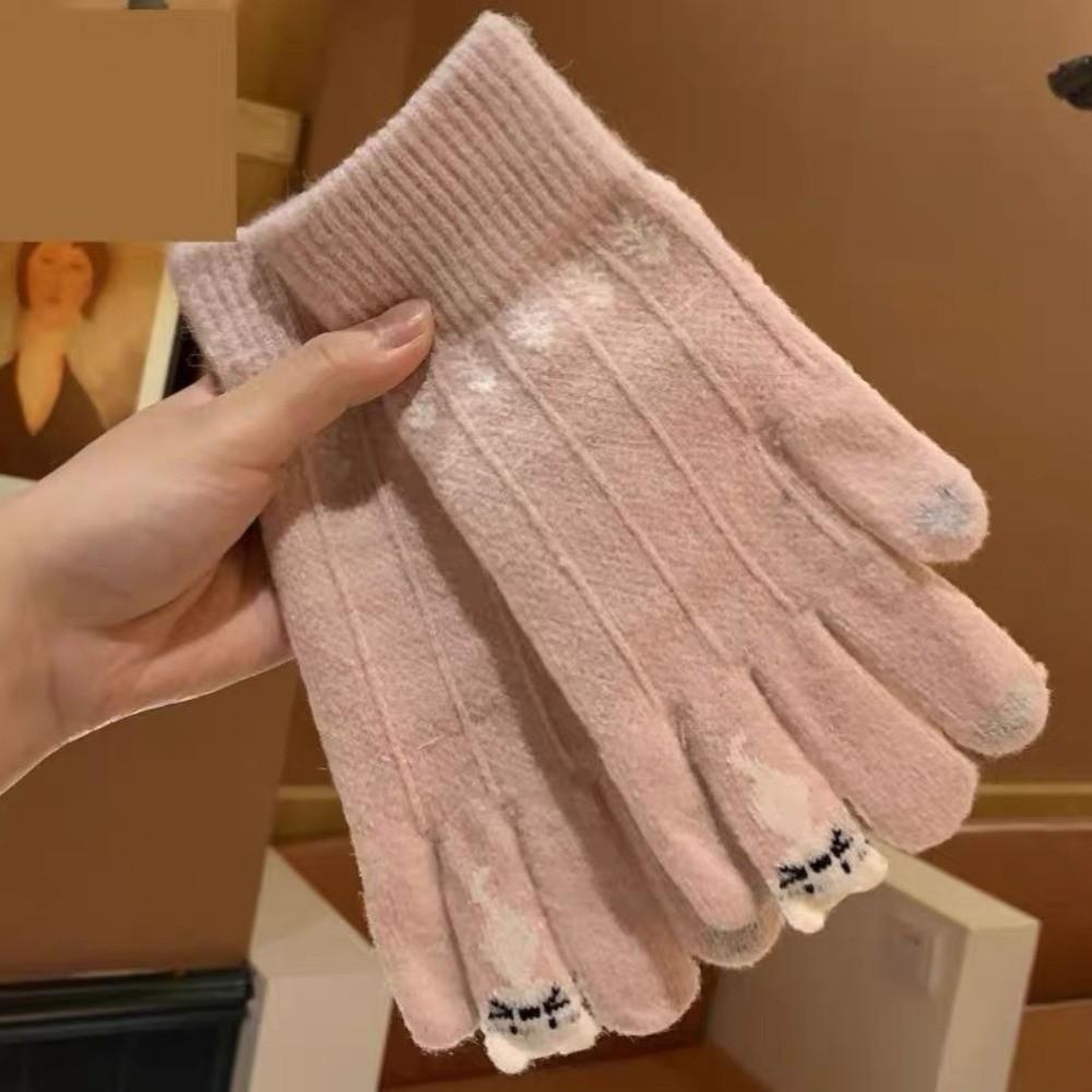 Kitty Pattern Winter Thermal Gloves Stretchy Full Finger Gloves  Outdoor