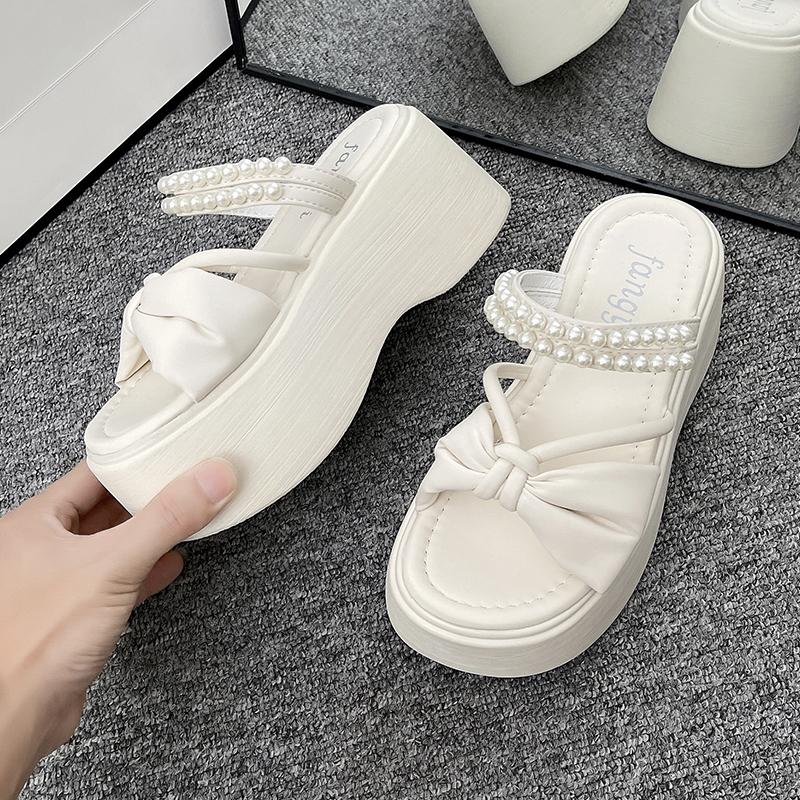 Fashion 8CM Heels Wedge Slides Sandals Women Casual Outdoor Slippers Female Summer Non Slip Beach Slippers Walking Chunky Shoes Woman