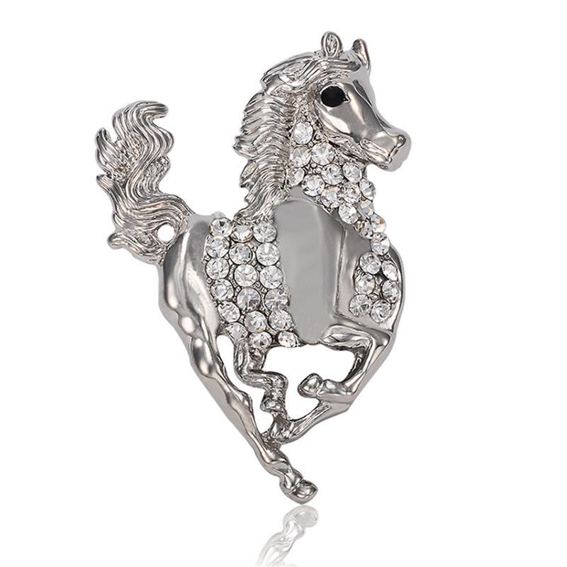 Vintage Enamel Galloping War Horse Zodiac Brooch Pins Women Men Clothing Accessories Suit Lapel Corsage Gift