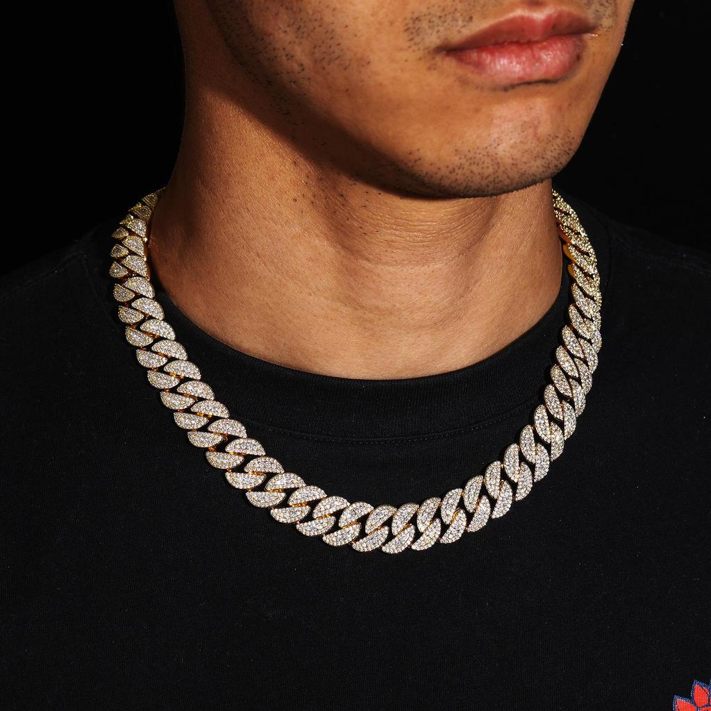 14mm Full Diamond Zircon Hip Hop Cuban Chain Necklace Bracelet for Men