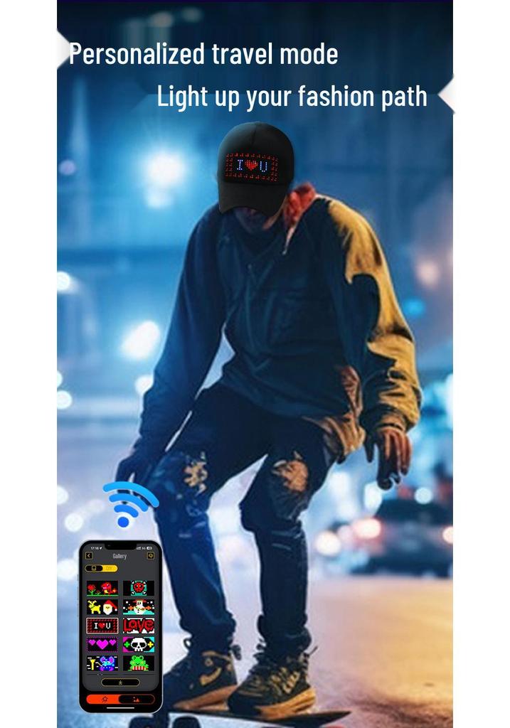 Bluetooth LED Text Display Hut - Personalisierbare Werbe-Baseballkappe mit großem Schirm