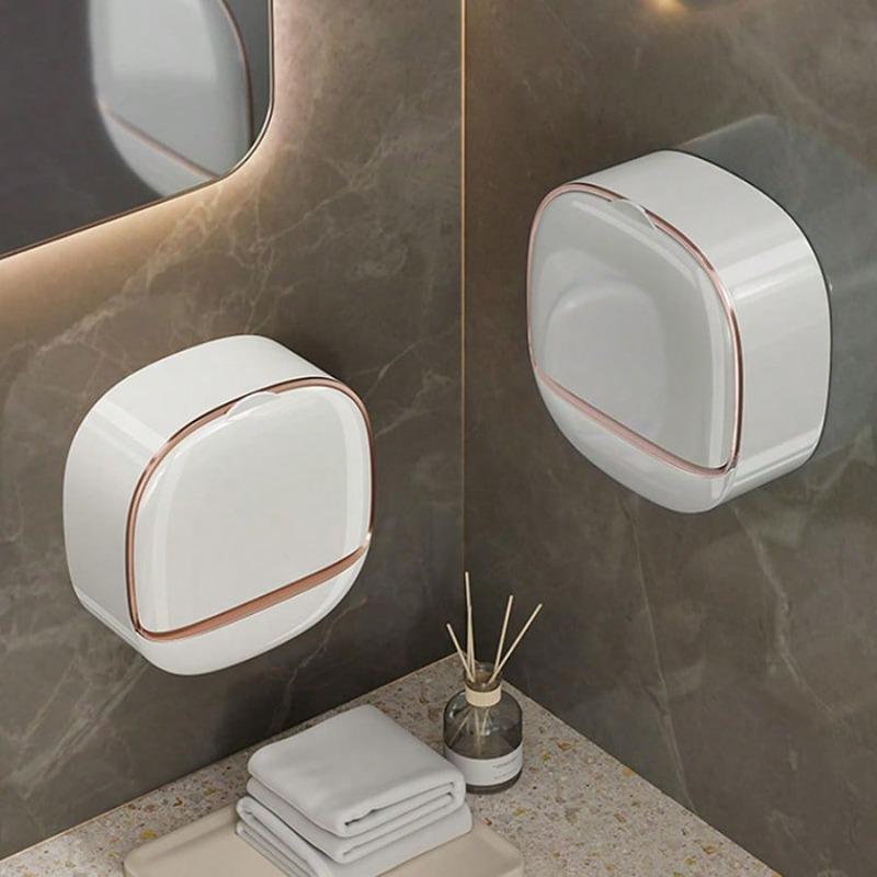 Wall Mounted Soap Holder With Lid, High-End Drainage Soap Holder, Waterproof Soap Dish Storage, Suitable For Bathroom, Shower