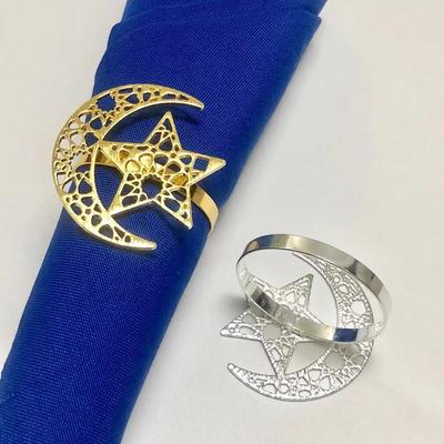 6 Pezzi Decorazione Ramadan Anelli Portatovagliolo Luna e Stella Argento per Festa Musulmana Islamica Eid Mubarak Decorazione Tavola da Cena