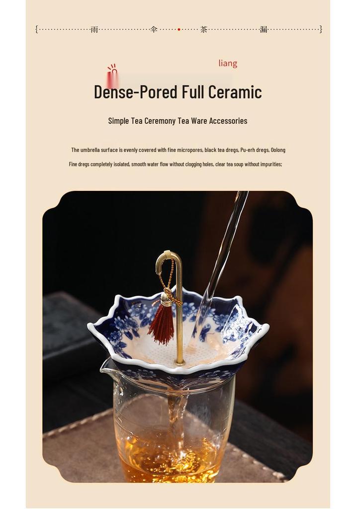 Creative Blue & White Porcelain Umbrella Tea Strainer - Ceramic Rotating Filter & Tea Table Decoration
