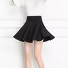 2024 Autumn Black High-Waist Pleated Mini Skirt with Elastic Waist