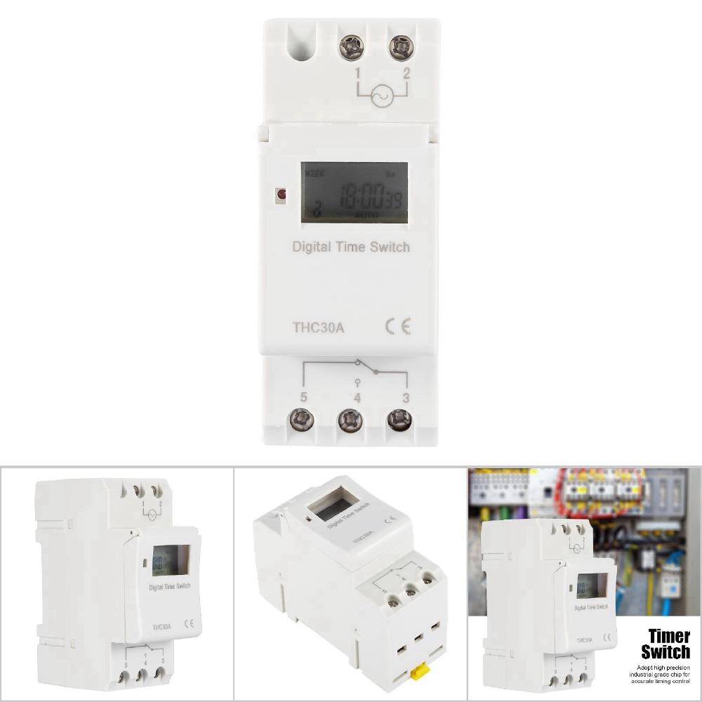 THC 30A Programmable Digital Timer Switch 220V 7 Day Electronic Time Control 1-168h Rail Mounting Weekly Programmable Timer