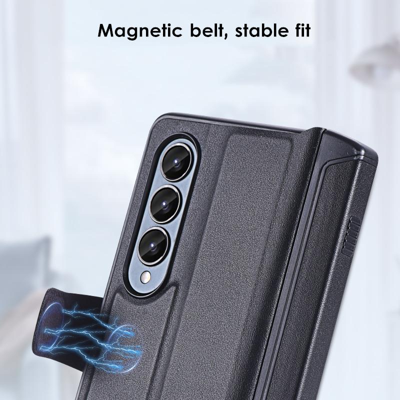 Rezzol Luxury Leather Magnetic Wallet Case For Samsung Galaxy Z Fold 4 Cover Magnetic Push -Pull Pen Box Fundas