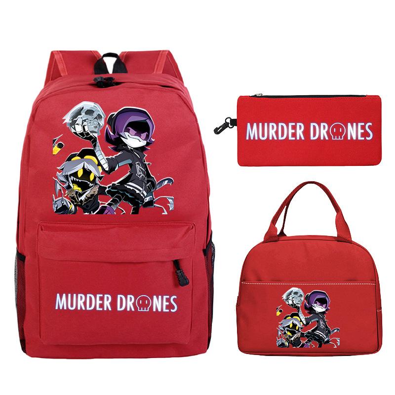 Murder Drones Printed Children's Backpack Pencil Bag Meal Bag Set Large Capacity Student School Bag