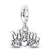 Original 925 Sterling Silver Bead Charms Pink Heart Flower Mom Pendant Fit Original Bracelet For Women DIY Jewelry Gift