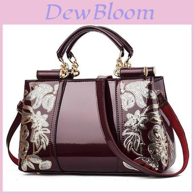 Bolsa Tote de Noiva Retro Europeia e Americana em Couro Patente Grande Capacidade Feminina Ombro Mensageiro